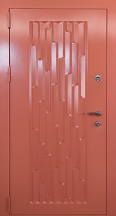 Входная дверь со штампованным рисунком и красным полимерным окрашиванием